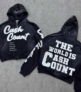 Sweat à capuche personnalisé 100% coton 450GSM Flees broderie en détresse et lavage à l'acide pour hommes vente en gros - Product Image 4