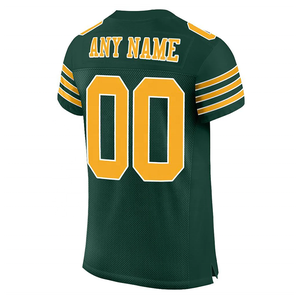 Custom Green Gold American Football Jersey V-Neck Short Sleeve Mesh Breathable 100% Polyester Sublimation Transfer Printed Front - Product Image 2