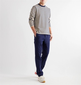 Men's 100% Cotton Long Sleeve Striped T Shirt Breathable Knitted Casual Regular Fit Front Digital Printing Custom <b>Logo</b> - Product Image 1