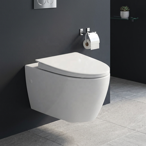 Modern Rimless Wall Hung Toilet <b>Ceramic</b> WC <b>Pan</b> Dual Flush P-Trap Concealed Tank Compatible Bathroom Set - Product Image 3