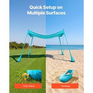 Tenda da Spiaggia UPF50+ con Protezione Solare, Altezza 6.6 ft, 10 x 10 ft, Facile da Montare, con Sacchi di Sabbia e Pali per Stabilità, per Protezione dal Sole Estivo - Product Image 5
