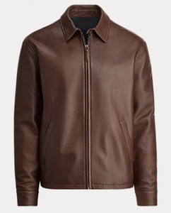 Veste moto décontractée pour homme en cuir PU noir, écologique, avec fermeture éclair, col roulé, coupe classique, style hiver - Product Image 1