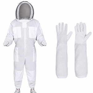 White Beekeeper <b>Suit</b> with Mesh Veil Lightweight Polyester Protective <b>Bee</b> Clothing Insulated Glove Set OEM Beekeeping Workwear - Product Image 1