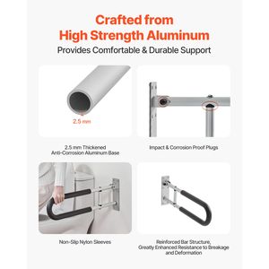 Barra di Sicurezza per WC a U in Acciaio da 23,8 Pollici, Pieghevole, Antiscivolo, per Anziani e Disabili - Product Image 3