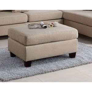 Divano Chaise Longue Reversibile con Pouf, Set 3 Pezzi in Tessuto Polyfiber, Arredamento Soggiorno con Cuscini Color Sabbia - Product Image 6