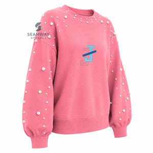 แจ็คแอนด์จิลออฟอเมริกาเสื้อสเวตเชิ้ตผ้าฝ้ายปักลายมุกสำหรับผู้หญิง คอกลม ปักตัวอักษรกรีก เสื้อสวมหัวลำลอง - Product Image 2