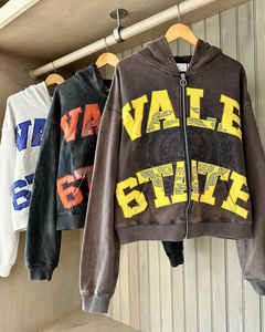 Fabricant Logo personnalisé poids lourd lavage à l'acide soleil délavé en détresse vintage applique broderie patch surdimensionné sweats à capuche zippés - Product Image 3