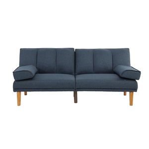 Divano Regolabile in Polifibra Blu Navy con Gambe in Legno Massello, Divano Letto Imbottito per Arredamento Soggiorno - Product Image 2