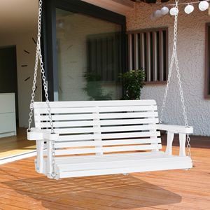 Dondolo da giardino in metallo bianco per 2 persone con capacità di 200 kg e portabicchieri - Product Image 2