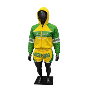 Conjuntos de Dos Piezas de Talla Grande Personalizados: Chaqueta Cortavientos de Satén con Cremallera y Pantalones Cortos, Estampado DTG, Estilo Urbano, 100% Poliéster, Otoño - Product Image 1
