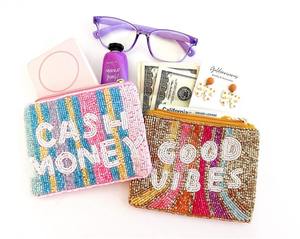 Pochette élégante de créateur professionnelle en coton, brodée de perles or et noir, pour pièces de monnaie, sac de fête de mariage, couleur et taille personnalisables - Product Image 3