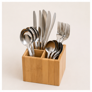 Porte-couverts premium à 4 compartiments, artisanal, écologique, en bois, pour le rangement des ustensiles sur le comptoir de cuisine - Product Image 5