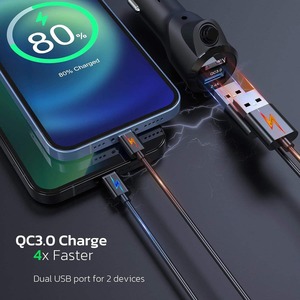 Kit Bluetooth pour voiture avec double USB QC3.0, émetteur FM, adaptateur AUX, lecteur MP3, écran couleur, mains libres - Product Image 6