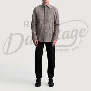 เสื้อแจ็คเก็ตหนังกลับแท้สีเทาสำหรับผู้ชาย ทรงคลาสสิก ติดกระดุม ทรงเข้ารูป สัมผัสนุ่ม สวมใส่สบาย เสื้อคลุมลำลองคุณภาพพรีเมียม - Product Image 3