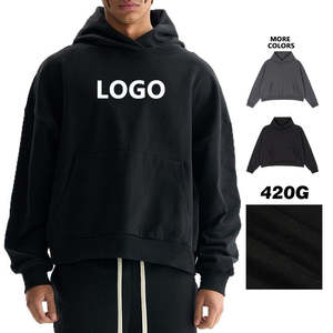 เสื้อฮู้ดดี้ทรงบ็อกซี่ฟิตสำหรับผู้ชาย ผ้าคอตตอน 100% หนัก 420 กรัม แบบสวมหัว ไม่มีลาย สั่งทำได้ เสื้อฮู้ดดี้สตรีทแวร์เนื้อหนา - Product Image 5