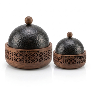 New Arrival Handcrafted Wood Metal Food Warmer Casserole Set Luxury <b>Black</b> Dome Lid Hot Pot Decorative Insulated Tableware - Product Image 3