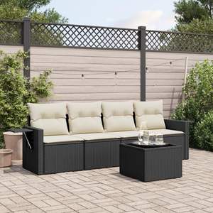 Conjunto de Sofá de Jardín de Ratán PE Negro con Acero con Recubrimiento en Polvo y Vidrio Templado, Muebles de Exterior Duraderos - Product Image 1