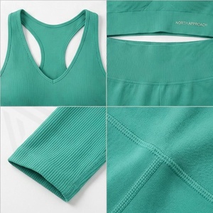 Conjunto de Yoga de 2 Piezas North Approach, Top Corto Deportivo y Leggings Largos, Verde Sólido, Ropa Deportiva sin Costuras - Product Image 4