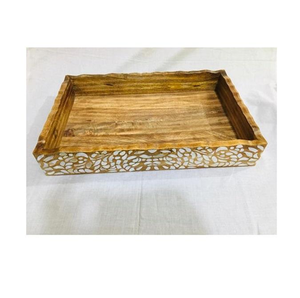 Bandeja de madera natural y con incrustaciones de nácar, con logotipo y tamaño personalizados, para servir chocolate, ideal para fiestas de Navidad y artículos de mesa para bodas. - Product Image 2