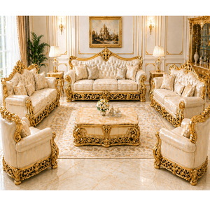Victorian Era Inspired White Gold <b>Sofa</b> Set Wholesale Premium Teak Wood Living Room Furniture High Quality 8 Seater <b>Sofa</b> Set UK - Product Image 1