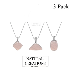 Premium High Finish 925 Sterling Silver Fine Pendant Rose Quartz Gemstone Three Shapes Spring <b>Lock</b> Adjustable Bezel Setting - Product Image 3