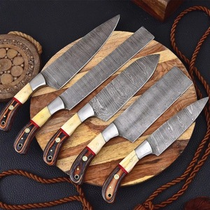 Handmade Damascus Steel <b>Knife</b> Set with Camel <b>Bone</b> & Wood <b>Handles</b> - 5-Piece Professional Chef <b>Knife</b> Set - Product Image 3