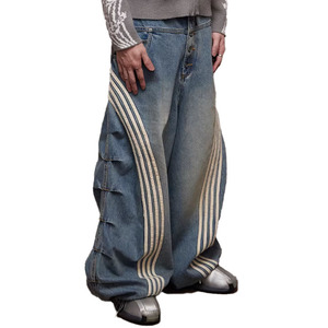 Jeans Boyfriend Personnalisés à Bretelles Ajustables en Denim Tissu Spandex/Coton Imperméable Respirant Séchage Rapide Léger Délavé OEM - Product Image 4