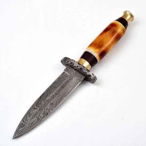 Escritorio de exhibición hecho a mano en acero de Damasco con mango de hueso de camello liso y collarín de latón. - Product Image 2