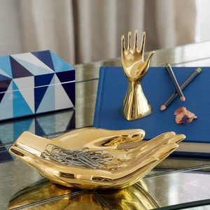 Artistic Gold <b>Mirror</b> Finished Hand Shape Decorative Bowl Used To Hold Soaps Potpourri Or Small Toiletries In A Stylish Way - Product Image 5