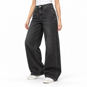 Jeans de Mezclilla Holgados de Cintura Alta para Mujer, Corte Recto, Lavado Negro, Casuales, Invierno - Product Image 3
