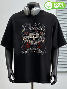 T-shirt pour femme avec détails en strass, élégant, décontracté, à manches courtes, vêtements de tous les jours - Product Image 1