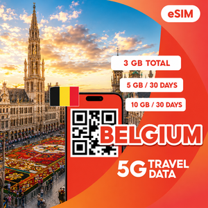 eSIM Belgique 3 Go / 5 Go / 10 Go, 30 jours, forfait internet de voyage 4G/5G, activation par code QR, livraison instantanée par e-mail - Product Image 1