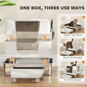 XL Stainless Steel Litter <b>Box</b> for Big <b>Cats</b> 100 Degrees Flip Top Scoop Step Top Side Entry Enclosed <b>Cat</b> Litter <b>Box</b> & Accessory - Product Image 5