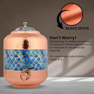 Distributeur d'eau en cuivre avec motif mosaïque bleu et robinet pour usage domestique - Product Image 3