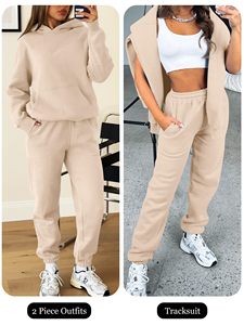 Conjunto de 2 Piezas para Mujer, Sudadera con Capucha y Pantalones Cortos de Algodón, Corte Holgado, Informal, Primavera Verano, Color Sólido, Tejido de Punto - Product Image 3