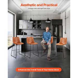 Set di 4 Sgabelli da Bar Moderni Alti 26 Pollici, Facile Montaggio, in Pelle PU con Gambe in Metallo e Schienale - Product Image 6