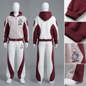 Conjunto Deportivo de Dos Piezas para Mujer, Sudadera con Capucha y Cremallera Color Crema Borgoña, Pantalones Jogger, Ropa Deportiva Informal - Product Image 5