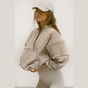 Sudadera con media cremallera de alta calidad para mujer, de manga larga, cuello alto, lisa, de algodón, para otoño, estilo deportivo, fabricada a medida - Product Image 6