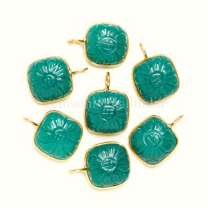 Colgante de Flor Tallada en Ónix Verde Natural, Plata de Ley 925 con Baño de Oro Vermeil, Joyería con Piedras Preciosas, Amuleto de Cristal Curativo, Venta al por Mayor - Product Image 2