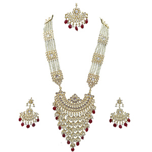 Indian Stylish Layered Pearl Rani Haar Long Kundan Necklace Jewellery Set Wedding Engagement Party Gift Antique Gold Plated - Product Image 1