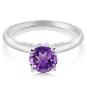 Amethyst <b>Solitaire</b> Engagement <b>Ring</b> Women 4 Prong 14k Gold Plated Sterling <b>Silver</b> Classic Elegant Jewelry - Product Image 2
