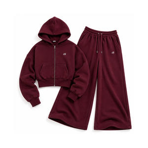 Ensembles de sweats à capuche zippés personnalisés de haute qualité et de pantalons de survêtement à jambes larges, vente en gros, vêtements décontractés pour femmes à grammage élevé, fournisseur OEM - Product Image 3