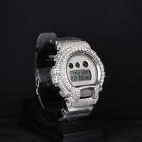 Jam Tangan Digital Kaca Moissanite Antik 5ATM Tahan Air LED Baja Tahan Karat Hip Hop Pria Mewah Olahraga Kustom Sehari-hari