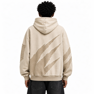 Men's Oversized Winter <b>Brown</b> <b>Fleece</b> Hoodie Contrast Panel Washed Sweatshirt Custom Logo Front Streetwear Pullover - Product Image 4
