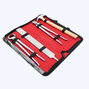 Kit d'outils de fermeur robuste en étui, comprenant un outil de débarrassage de clous, une pince à sabots, un marteau de fermeur tranchant et une râpe double face en acier inoxydable - Product Image 1