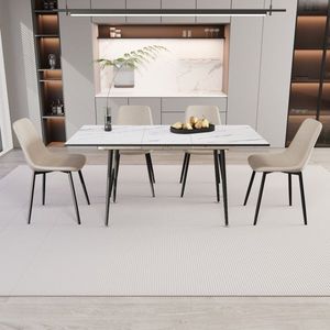 Juego de Mesa y Sillas de Comedor Modernas Extensibles de MDF de 47 y 63 Pulgadas, Blancas y Beige, para 2-6 Personas, Colección de Muebles Elegantes para Comedor - Product Image 1
