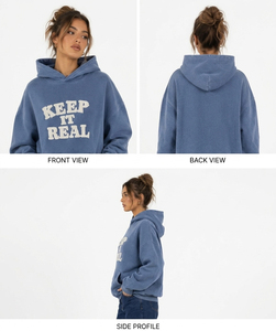 Sudadera con capucha de hombros caídos para mujer, estilo vintage lavado, de manga larga, forro polar de invierno, bordada, tipo jersey - Product Image 5