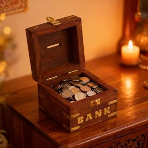 Handmade Indian Wooden Piggy Bank Decoration Unique Keepsake Small Square Piggy Money <b>Saving</b> Bank Gifts for Kids and Adults - Product Image 3