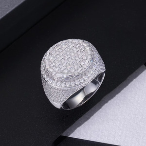 Iced Out Style Baguette & Round Cut Moissanite Diamond Men's Engagement Wedding <b>Ring</b> 925 Sterling <b>Silver</b> Hip Hop <b>Statement</b> <b>Ring</b> - Product Image 5
