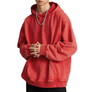 Sudadera con Capucha Roja Oversize para Hombre al por Mayor, de Algodón Liso French Terry, Casual, con Bolsillos, para Otoño - Product Image 3